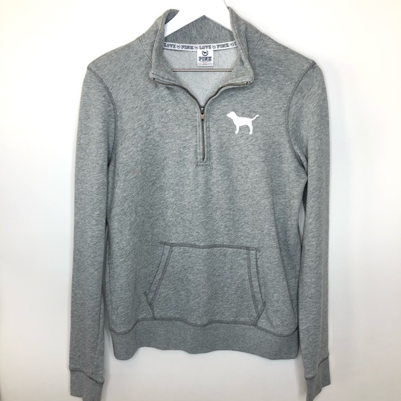 PINK Victoria's Secret Tops - Victoria's Secret Gray Quarter Zip Love Pink Sweat